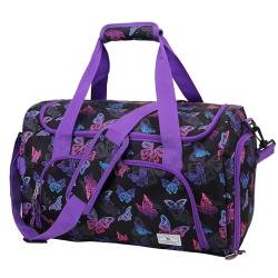 VX VONXURY Weekender Reisetasche Damen, Sporttasche Duffel Bag, 30 L Groß Handgepäck Tasche mit Schuhfach & Nass-Tasche, Trolley-Hülle für Yoga, Tanz, Geschäftsreisen (Schmetterling) von VX VONXURY