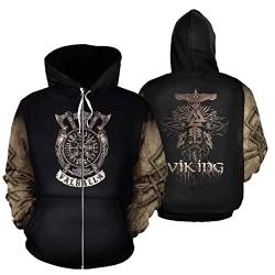 3D All Over Tattoo Druck Wikinger Hoodies, Odin Rabe Walhalla Grafik Mode Kapuzenpullis mit Reißverschluss Jacke für Männer Frauen,Black Zip,4XL von VZXATYOP