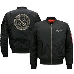 VZXATYOP Viking Mythology Odin Flight Bomber Wasserabweisende Jacke für Herren, Winter Winddicht Freizeit Warm Jacken, schwarz 1, L von VZXATYOP