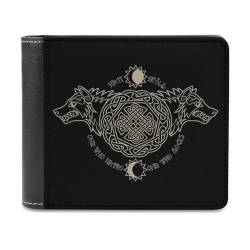 VZXATYOP Wikinger Fenrir Wolf Weiche Multifunktions Brieftasche, Baum des Lebens Tragbare Bifold PU Portemonnaie Geldbörse für Frauen Männer, mit Mehreren Kartenfächern (Color : A15, Size : 12x10cm) von VZXATYOP