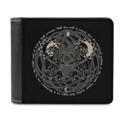 VZXATYOP Wikinger Fenrir Wolf Weiche Multifunktions Brieftasche, Baum des Lebens Tragbare Bifold PU Portemonnaie Geldbörse für Frauen Männer, mit Mehreren Kartenfächern (Color : A21, Size : 12x10cm) von VZXATYOP