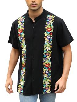 Mexikanische Hemden für Herren, authentisch, Guayabera, bestickt, verkleiden sich Fiesta, traditioneller Stil, Cinco de Mayo Button-Up-Shirt, 81-Schwarz, L von Vackutliv