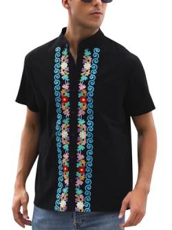 Mexikanische Hemden für Herren, authentische Guayabera, bestickt, Fiesta, traditioneller Stil, Cinco De Mayo, Hemd mit Knopfleiste, 79-schwarz, L von Vackutliv