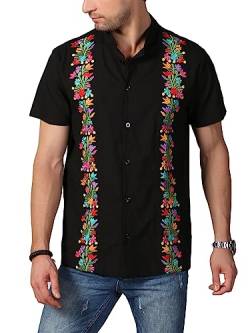 Mexikanische Hemden für Männer, traditionelle Guayabera-Kleiderhemden, Button-Down-Männer, Cinco De Mayo Fiesta, 72-schwarz, L von Vackutliv