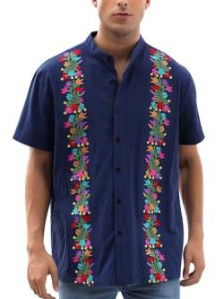 Vackutliv Mexikanische Hemden für Herren, traditionelle Guayabera-Kleiderhemden, Herrenhemden, mit Knopfleiste, Cinco De Mayo Hemd, Fiesta, Hemd, 72-Marine2, Mittel von Vackutliv