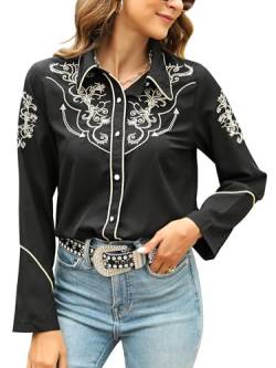 Western-Shirts für Damen, Cowgirl, sexy, elegant, langärmelig, schwarz, bestickt, Knopfleiste, Blusas, Vaqueras para Mujer, Schwarz, Mittel von Vackutliv