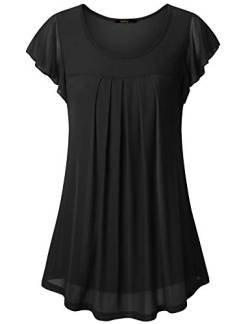 Vafoly Blusen & Tuniken Für Damen Chiffonbluse Mit Falten Oberteile Falten Kurzarm Tunika Batwing Rundkragen Bluse Schwarz XXL von Vafoly