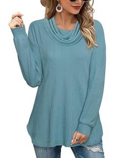 Vafoly Damen Pullover Elegant Winter Tunika Damen Langarm Herbst Business Casual Damen Pullover für Frauen Turtleneck Pulli Festliche Blusen Damen Sweatshirt Pullover ohne Kapuze Blue Grau XL von Vafoly