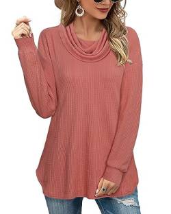 Vafoly Damen Pullover Winter Elegant Damen Tunika Langarm Herbst Leichte Pullis für Damen Pullover Oversize Strickpullover Baumwolle Warm Schöne Pullover Casual Rollkragenpullover Ahornblattrot M von Vafoly