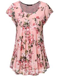 Vafoly Tunika Oberteil Damen, Sommer Freizeit Trendy Kurzarm Urlaub Clothes für Frauen Plus Größe Locker Shirt Bluse Oberteile Pink XL von Vafoly