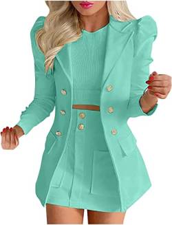 Damen Business elegante Anzug Arbeit Rock Jacke zweiteilig Minirock Slim karierten Blazer Streetwear zweiteilig Büro Blazer lässig Anzug (Licht grün,S) von Vagbalena