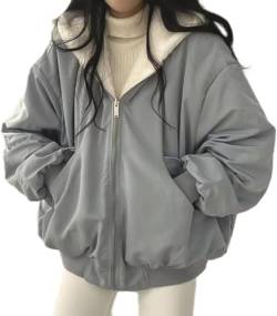 Damen Teen Girls Reversible 2000 Zipper Hoodie Sherpa Jacke Fleece Saison Mantel Can Vintage Muster Übergroße Ästhetische Sportarten (Blau,XL) von Vagbalena