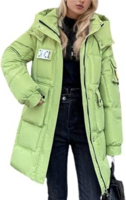 Damen Winter Lang Warm Daunenjacke Kapuze Casual Daunenjacke Lang Warm Kapuze Steppjacke Winter Outdoor Parka Lang Übergangsjacke (Grün,XL) von Vagbalena