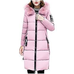 Damen Winterjacke Daunenjacke mit Kapuze dünne leichte faltbare Jacke Mode große Größe durchgehender Reißverschluss Daunenjacke langer Stehkragen langer Erbsenmantel (Rosa,M) von Vagbalena