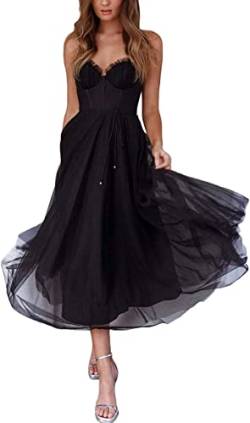 Frauen Vintage Mesh Kleid Sexy Halfter Mesh Party Abendkleid Lange Schwingung Party Kleid Hoch-Taillen-Prom-Kleid Hochzeitskleid. (Schwarz,M) von Vagbalena