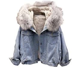 Frauen winter down-denim jacke super dicke warme Sherpa fell ausgekleidet denim lkw jacke boyfriend-jeans jacke vintage lose denim jacke (Blau 3,3XL) von Vagbalena