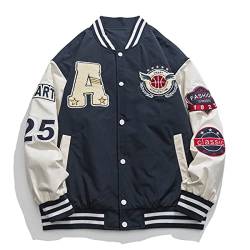 Herren Varsity Baseball Jacken Jacken Baseball Bomber Unisex Streetwear Vintage Letter Print Mäntel Vintage Hip Hop Jacken Baseball Jacken (Navy blau,L) von Vagbalena