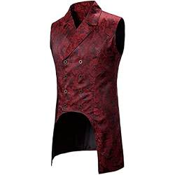 Herren Viktorianisch Steampunk Vintage Weste Langer Hof Smoking Zweireiher Performance wear Gothic Mittelalter Frack Kostüm (Rot,S) von Vagbalena