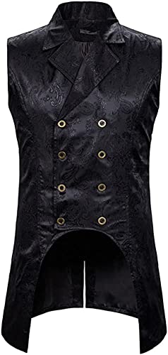 Herren Viktorianisch Steampunk Vintage Weste Langer Hof Smoking Zweireiher Performance wear Gothic Mittelalter Frack Kostüm (Schwarz,L) von Vagbalena