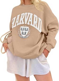 Vagbalena Damen Harvard Brief Print Muster Super David Kleidung Gramm Rundhals Rundhals Langarm lässig locker Pullover Hemd hundert Tops Langarm Sweatshirt (Aprikose,L) von Vagbalena