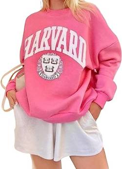 Vagbalena Damen Harvard Brief Print Muster Super David Kleidung Gramm Rundhals Rundhals Langarm lässig locker Pullover Hemd hundert Tops Langarm Sweatshirt (Pink,M) von Vagbalena