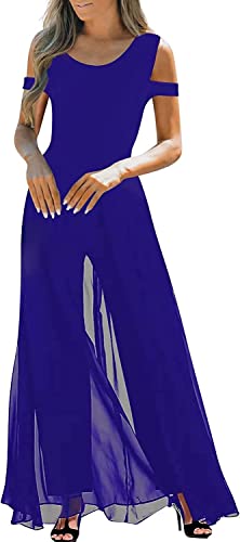 Vagbalena Damen Langer Runder Hals Trägerloser Jumpsuit Business Hose Set Elegante Hochzeit Hohe Taille Mesh Jumpsuit Gerade Hose Set Urlaub Hochzeit Set (Blau,L) von Vagbalena