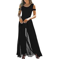 Vagbalena Damen Langer Runder Hals Trägerloser Jumpsuit Business Hose Set Elegante Hochzeit Hohe Taille Mesh Jumpsuit Gerade Hose Set Urlaub Hochzeit Set (Schwarz,M) von Vagbalena