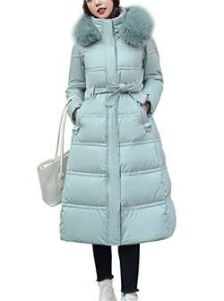 Vagbalena Damen Winter Steppjacke Daunenjacke Gefütterte Elegante Winterjacke Langer Warmer Wintermantel mit Kapuze Damen Langer Parka Warmer Wintermantel (Licht grün,M) von Vagbalena