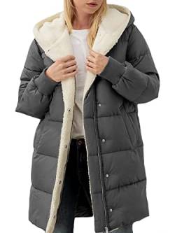 Vagbalena Damen Wintermantel verdickte Daunenjacke Winter Daunenjacke mittellanger Taschenmantel warme Lange Daunenjacke mit Sherpa Futter Hut (Grau,L) von Vagbalena