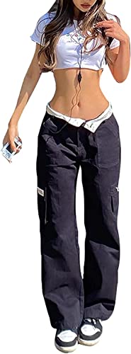Vagbalena Frauen Lose Damenjeans Y2k ästhetische Retro-Jeans mit niedriger Taille Retro-Hose mit Taschen Mode Schlaghose Cargohose Damen-Streetwear der 90er Jahre. (Blau,S) von Vagbalena