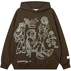 Vagbalena Harajuku Anime Hoodie Hoodie Herren Retro-Knochenprint-Kapuzen Pullover Y2k Mode mit übergroßem Reiß Verschluss, Hip-Hop-Hoodie (Braun,L) von Vagbalena