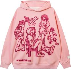 Vagbalena Harajuku Anime Hoodie Hoodie Herren Retro-Knochenprint-Kapuzen Pullover Y2k Mode mit übergroßem Reiß Verschluss, Hip-Hop-Hoodie (Rosa,S) von Vagbalena