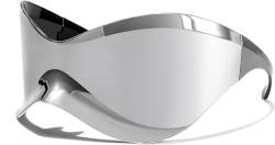 Vagbalena Herren Damen Übergroße Futuristische Schild Sonnenbrille Gebogene Sonnenbrille Y2k Sonnenbrille Wraparound Sonnenbrille Rollenspiel Brillen Set (Eine Größe,Dunkles Silber) von Vagbalena