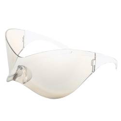 Vagbalena Herren Damen Übergroße Futuristische Schild Sonnenbrille Gebogene Sonnenbrille Y2k Sonnenbrille Wraparound Sonnenbrille Rollenspiel Brillen Set (Eine Größe,Leichtes Silber) von Vagbalena