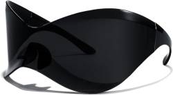 Vagbalena Herren Damen Übergroße Futuristische Schild Sonnenbrille Gebogene Sonnenbrille Y2k Sonnenbrille Wraparound Sonnenbrille Rollenspiel Brillen Set (Eine Größe,Schwarz) von Vagbalena