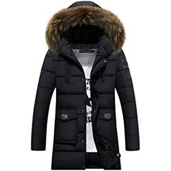 Vagbalena Herren Daunenjacke Winter Langer Steppmantel mit Kapuze Winter Casual Daunenjacke mit Kapuze Leichte Steppjacke Gefüttert Parka Warm Slim Windbreaker (Schwarz,XL) von Vagbalena