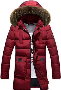 Vagbalena Herren Daunenjacke Winter Langer Steppmantel mit Kapuze Winter Casual Daunenjacke mit Kapuze Leichte Steppjacke Gefüttert Parka Warm Slim Windbreaker (Wein rot,3XL) von Vagbalena