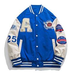 Vagbalena Herren Varsity Baseball Jacken Jacken Baseball Bomber Unisex Streetwear Vintage Letter Print Mäntel Vintage Hip Hop Jacken Baseball Jacken (Blau,M) von Vagbalena