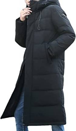 Vagbalena Herren lange Puffjacke Hoodie verdickter Mantel Schneejacke Winter lange Daunenjacke Hoodie Mantel mittellanger Puffmantel winddichter Parka (Schwarz,L) von Vagbalena