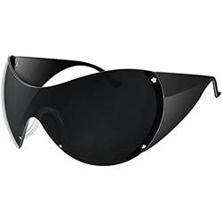 Vagbalena Herren-und Damen-Schutzschild, umlaufende Y2K-Sonnenbrille futuristisch übergroß rahmen lose Sonnen brille Mode Retro-Sonnen brille (Eine Größe,Schwarz) von Vagbalena