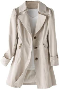 Vagbalena Mode Langer Damen Trenchcoat Eleganter Einreihiger Mantel Revers Winddichter Mantel Langarm Mittel Langer Herbstmantel Arbeit Büro Erbsenmantel (Beige,3XL) von Vagbalena