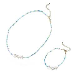Vaguelly 2-Teiliges Set Armband Halskette mehrschichtiges Armband Halsketten für Damen r eine Halskette weibliche Halskette schicke Halskette Kristallperlen schmücken zweiteiliger Anzug von Vaguelly