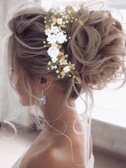 Vakkery Blume Braut Hochzeit Haar Rebe Perle Haarschmuck Braut Stirnband Kopfschmuck für Frauen und Mädchen (Gold) von Vakkery
