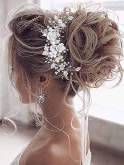 Vakkery Blume Braut Hochzeit Haar Rebe Perle Haarschmuck Braut Stirnband Kopfschmuck für Frauen und Mädchen (Silber) von Vakkery