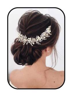 Vakkery Braut Hochzeit Haar Reben Silber Kristall Perle Stirnband Kopfschmuck Braut Haarschmuck für Frauen und Mädchen von Vakkery