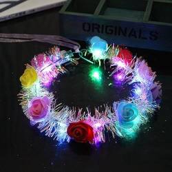 Vakkery LED-Blumenkrone, Stirnbänder, beleuchtet, floraler Haarkranz, verstellbare Haargirlande, Halo-Kopfschmuck, Party, Festival, Hochzeit, Kopfschmuck für Frauen und Mädchen von Vakkery
