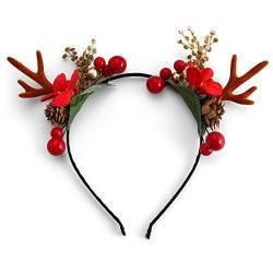 Vakkery Weihnachts haarreif Rentier-Geweih-Stirnbänder Weihnachtskostüm Kopfschmuck mit Blume Weihnachts Party Haarschmuck für Frauen und Mädchen (Style A) von Vakkery