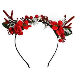 Vakkery Weihnachts haarreif Rentier-Geweih-Stirnbänder Weihnachtskostüm Kopfschmuck mit Blume Weihnachts Party Haarschmuck für Frauen und Mädchen (Style B) von Vakkery