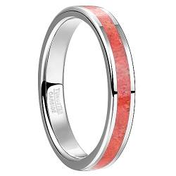 Vakki 4mm Damen Ring Silber Rot Ring Herren Wolfram Eheringe Partner Ringe mit Rote Koralle Ring für Verlobungs Hochzeit von Vakki