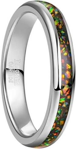 Vakki 4mm Eheringe Wolframcarbid Silber Ring mit Opal Bestes Geschenk für Eltern und Freunde Größe 62(19.7) von Vakki